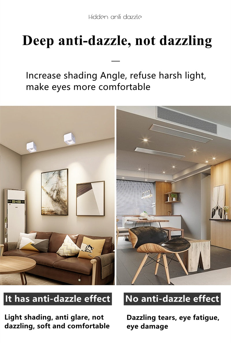 Super Brightness AC 85-230V Square Surface Mounted LED COB Dimmable Downlights 10W 15W 2X10W 2X15W LED Ceiling Lamp Spot Light