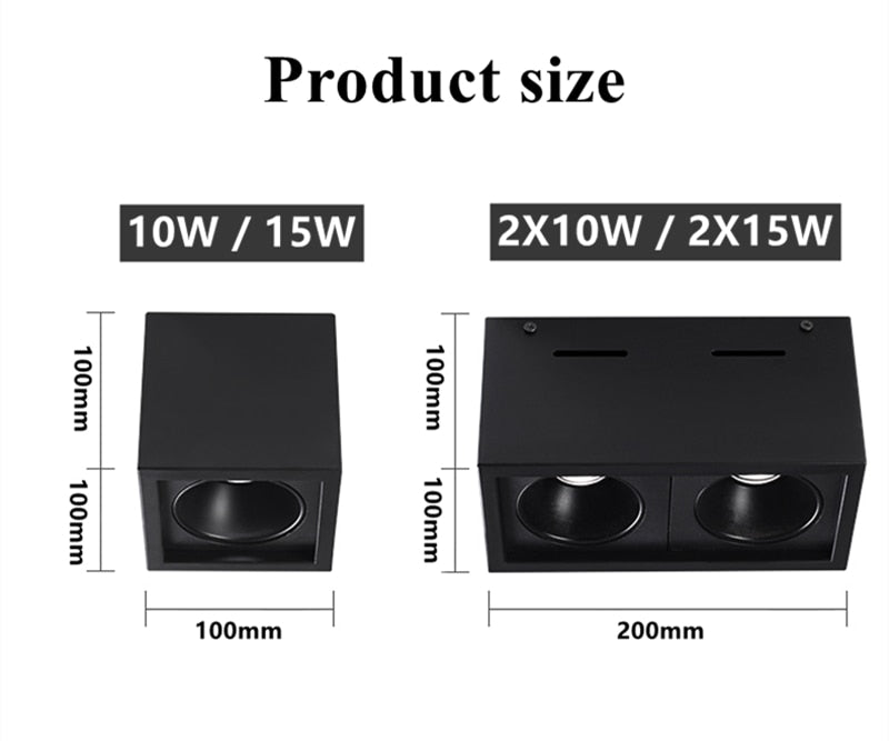 Super Brightness AC 85-230V Square Surface Mounted LED COB Dimmable Downlights 10W 15W 2X10W 2X15W LED Ceiling Lamp Spot Light