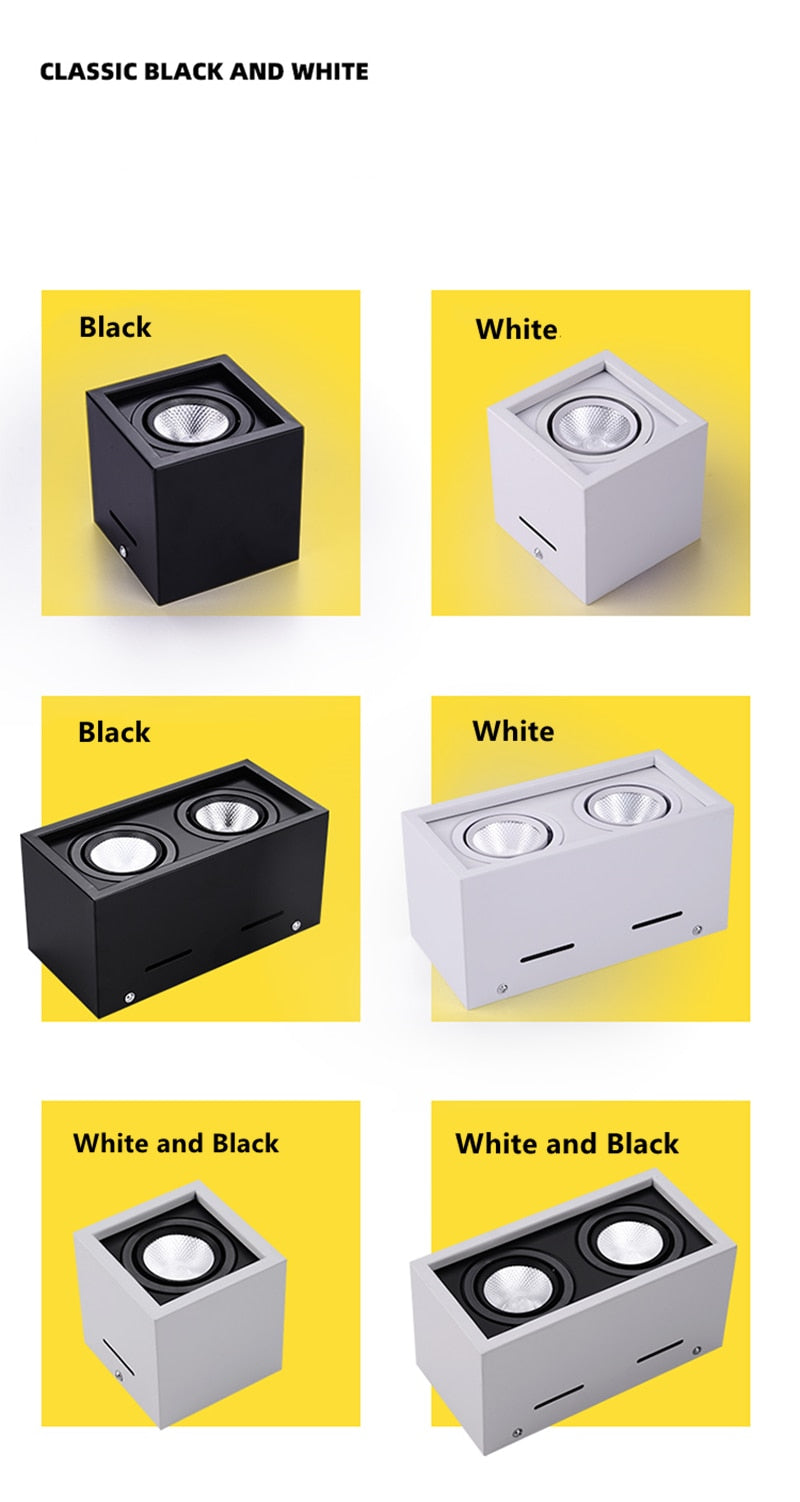 Super Brightness AC 85-230V Square Surface Mounted LED COB Dimmable Downlights 10W 15W 2X10W 2X15W LED Ceiling Lamp Spot Light