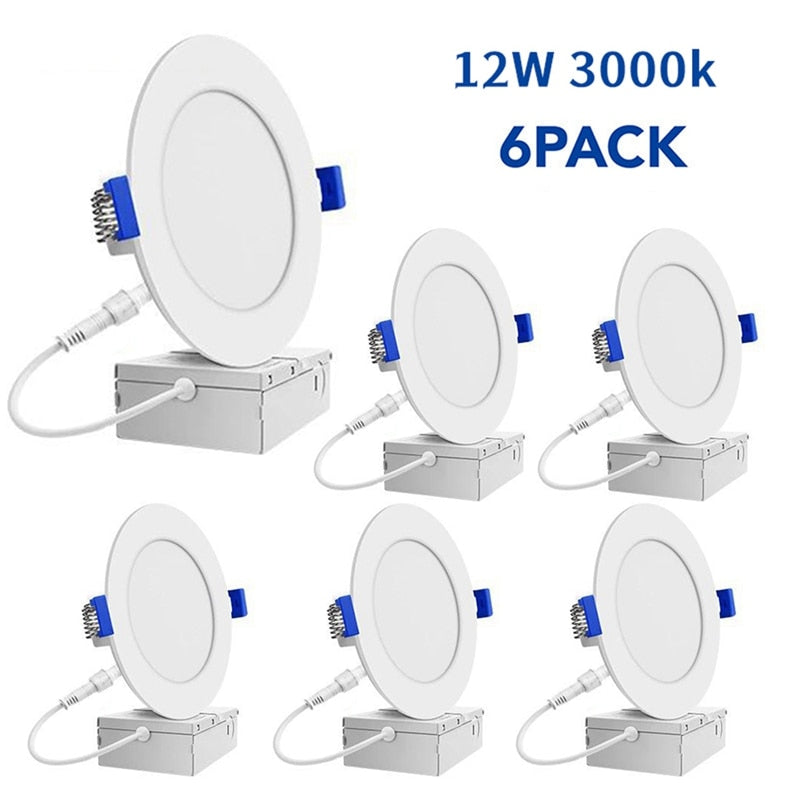 Ultra-Thin LED Recessed Ceiling Light With Junction Box, 6Pcs 12W 4000K Dimmable Downlight