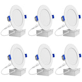 Ultra-Thin LED Recessed Ceiling Light With Junction Box, 6Pcs 12W 4000K Dimmable Downlight