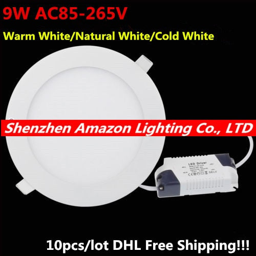 Lowest price! 9W LED Ceiling Downlight Light super bright led panel light AC85-265V Warm White/Natural White/Cold White