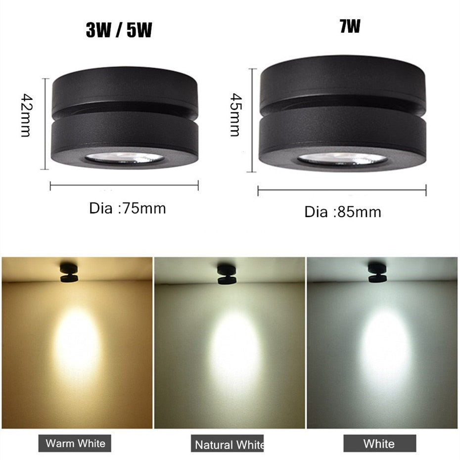Led Downlights Surface Mounted Ceiling Lamp Spot Led Lamp Lighting Angle Adjustable 3W 5W 7W AC220V For Living Room Bedroom