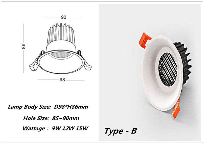 Dimmable Recessed COB LED Downlights 9W 12W LED Ceiling Spot Lights AC85-265V LED Ceiling Lamps Warm Cold White Indoor Lighting