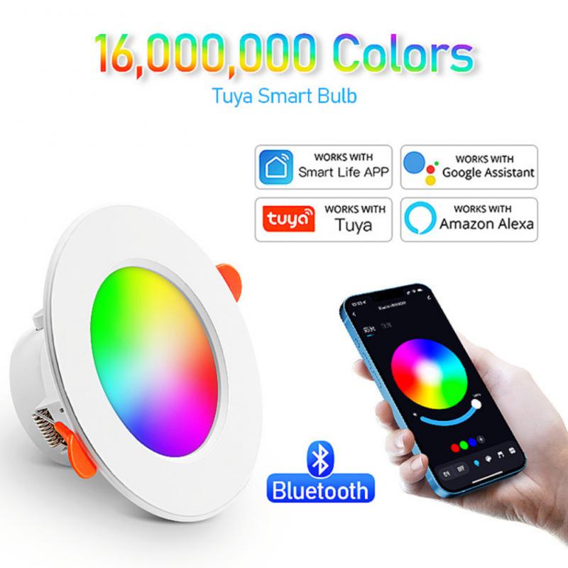 Tuya Bluetooth Smart Spot RGB Dimmable LED Lamp Recessed Round Light Smart Home Downlight Timer Work with Alexa Google Home Hub