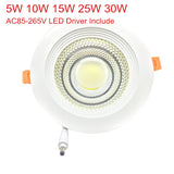 Ultra-Bright 5W 10W 15W 25W Recessed Round LED Downlight AC110V-240V COB LED Indoor Spot light