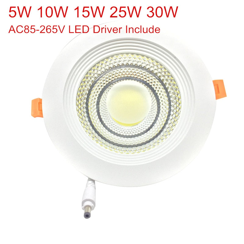 Ultra-Bright 5W 10W 15W 25W Recessed Round LED Downlight AC110V-240V COB LED Indoor Spot light