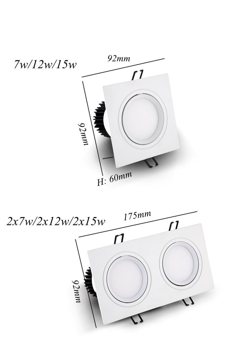 Recessed Double LED Dimmable Downlight COB 7w 12w 15W 30W Spot Decoration Room Ceiling Lamp AC 220V LED Panel Lights Hotel Room