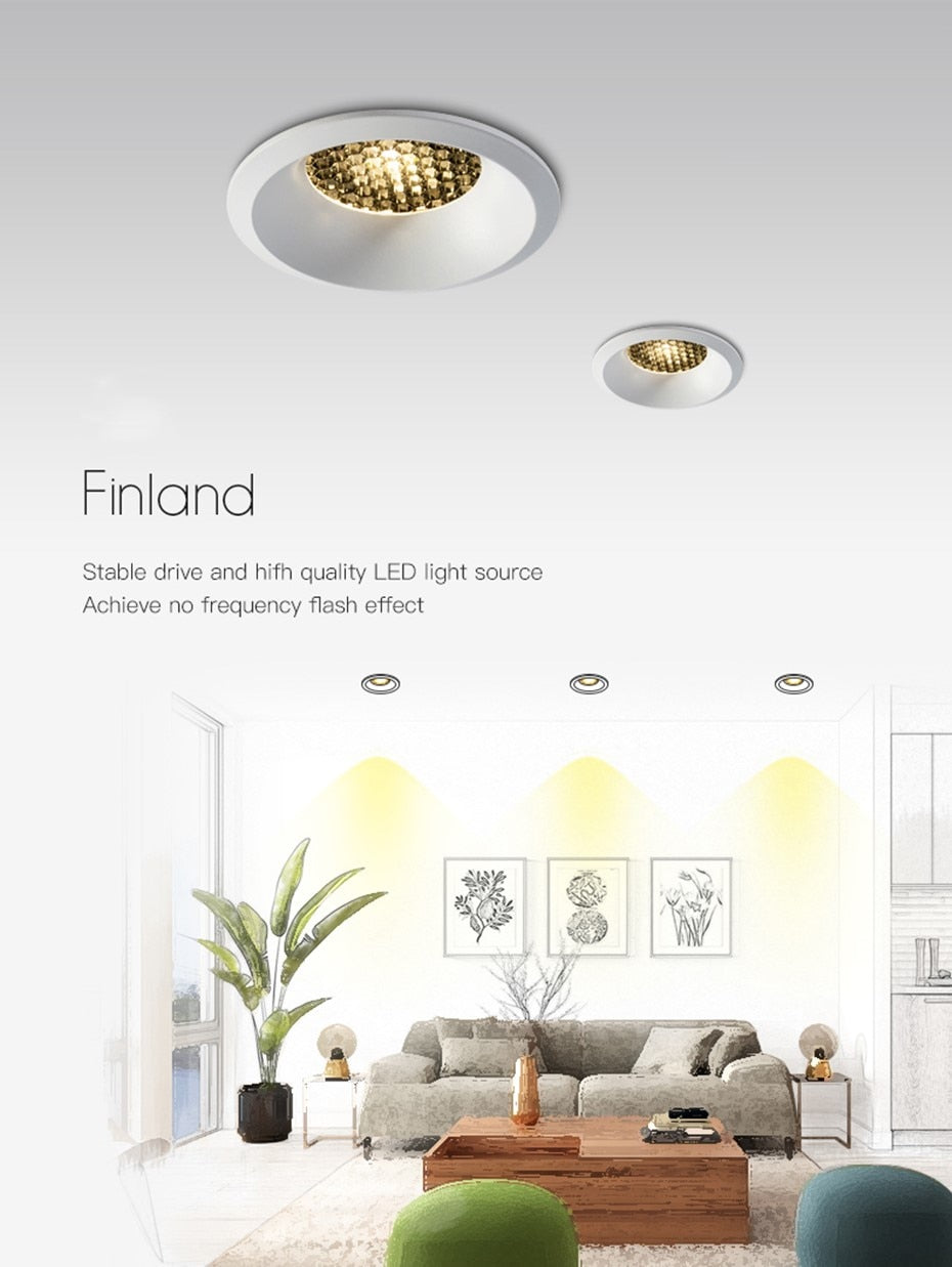 Dimmable Led Downlight Light 7W 12W 18W Anti-Glare COB Spot light AC220V 110V Honeycomb Recessed Lights Indoor Lightings