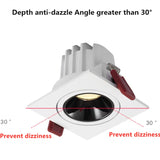 2021 Angle Adjustable Anti-glare Square LED COB Recessed Downlights 9W 12W 15W 18W 24W 30W LED Ceiling Spot Lights AC90-260V