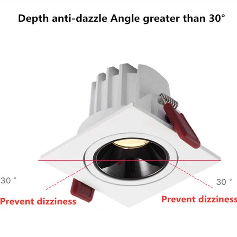 2021 Angle Adjustable Anti-glare Square LED COB Recessed Downlights 9W 12W 15W 18W 24W 30W LED Ceiling Spot Lights AC90-260V