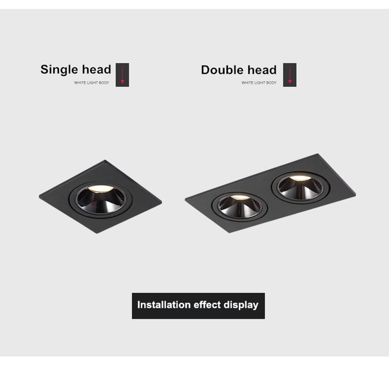 2021 Angle Adjustable Anti-glare Square LED COB Recessed Downlights 9W 12W 15W 18W 24W 30W LED Ceiling Spot Lights AC90-260V