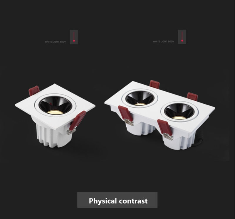 2021 Angle Adjustable Anti-glare Square LED COB Recessed Downlights 9W 12W 15W 18W 24W 30W LED Ceiling Spot Lights AC90-260V