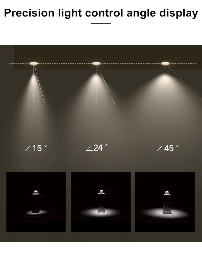 2021 Angle Adjustable Anti-glare Square LED COB Recessed Downlights 9W 12W 15W 18W 24W 30W LED Ceiling Spot Lights AC90-260V