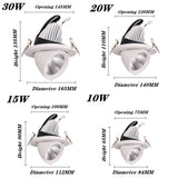 High Power Dimmable LED Downlight 10W 15W 20W 30W Adjustable 360 COB Ceiling Elephant Trunk Downlight AC85-265v Home Lighting