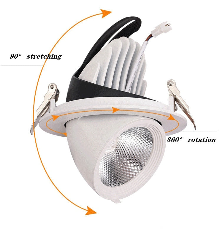 High Power Dimmable LED Downlight 10W 15W 20W 30W Adjustable 360 COB Ceiling Elephant Trunk Downlight AC85-265v Home Lighting