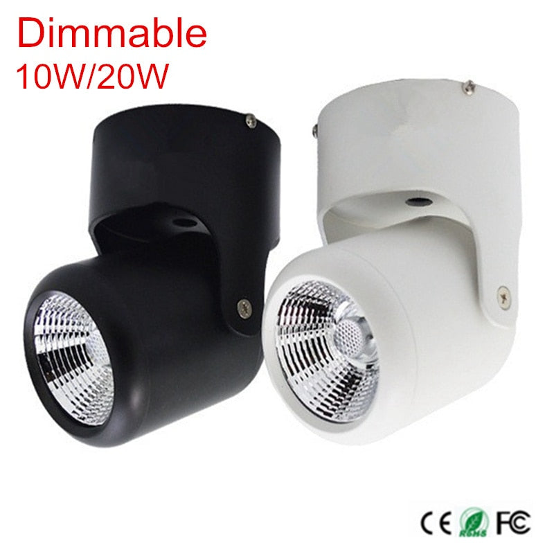 COB 10W 20W Dimmable Downlights Surface Mounted Downlight LED Lighting Angle-adjustable+ 85-265V Driver Warm/Natural/Cold White