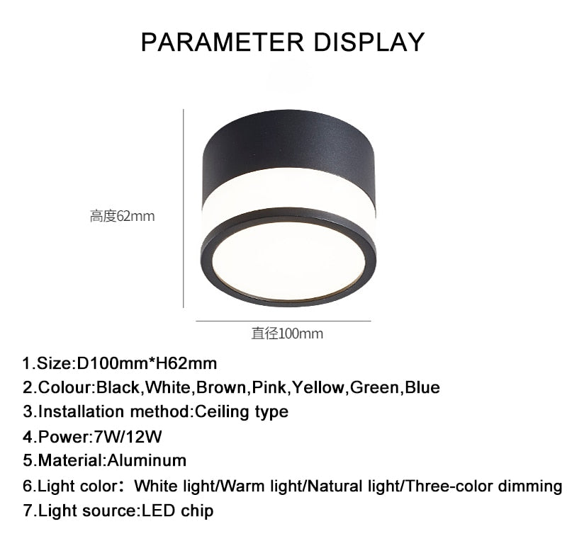 Surface Mounted Downlight Led 7W 12W Nordic Round Living Room Aisle Ceiling Light Macaron Free Hole Three-color Small Spotlight