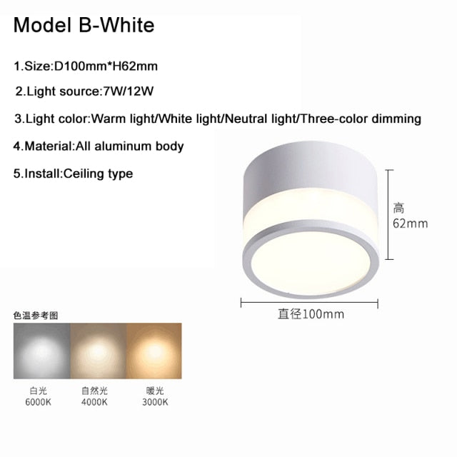 Surface Mounted Downlight Led 7W 12W Nordic Round Living Room Aisle Ceiling Light Macaron Free Hole Three-color Small Spotlight