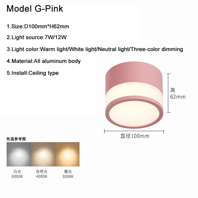 Surface Mounted Downlight Led 7W 12W Nordic Round Living Room Aisle Ceiling Light Macaron Free Hole Three-color Small Spotlight