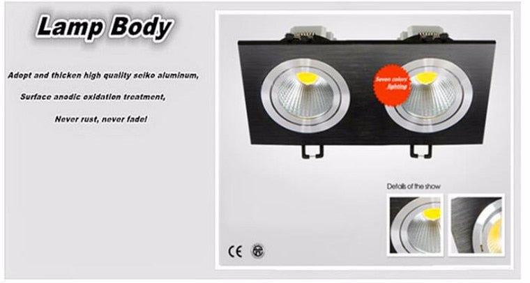 Double Square Dimmable Recessed COB LED Downlights AC85~265V LED Ceiling Spot Lights 14W 18W 24W LED Ceiling Lamps Indoor Lighting