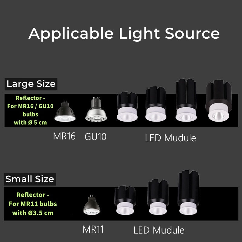 Frameless Recessed LED Ceiling Downlight Adjustable Mount Frame Socket GU10/MR16/MR11 Bulb Holder Spot Lighting Fitting Fixture