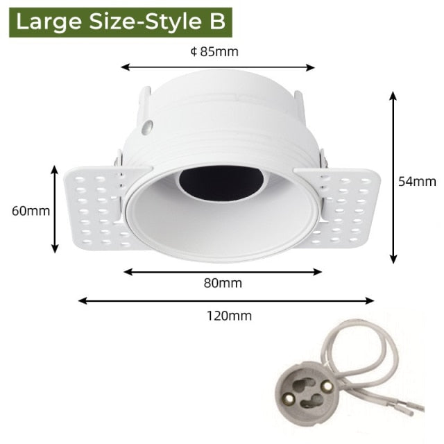 Frameless Recessed LED Ceiling Downlight Adjustable Mount Frame Socket GU10/MR16/MR11 Bulb Holder Spot Lighting Fitting Fixture