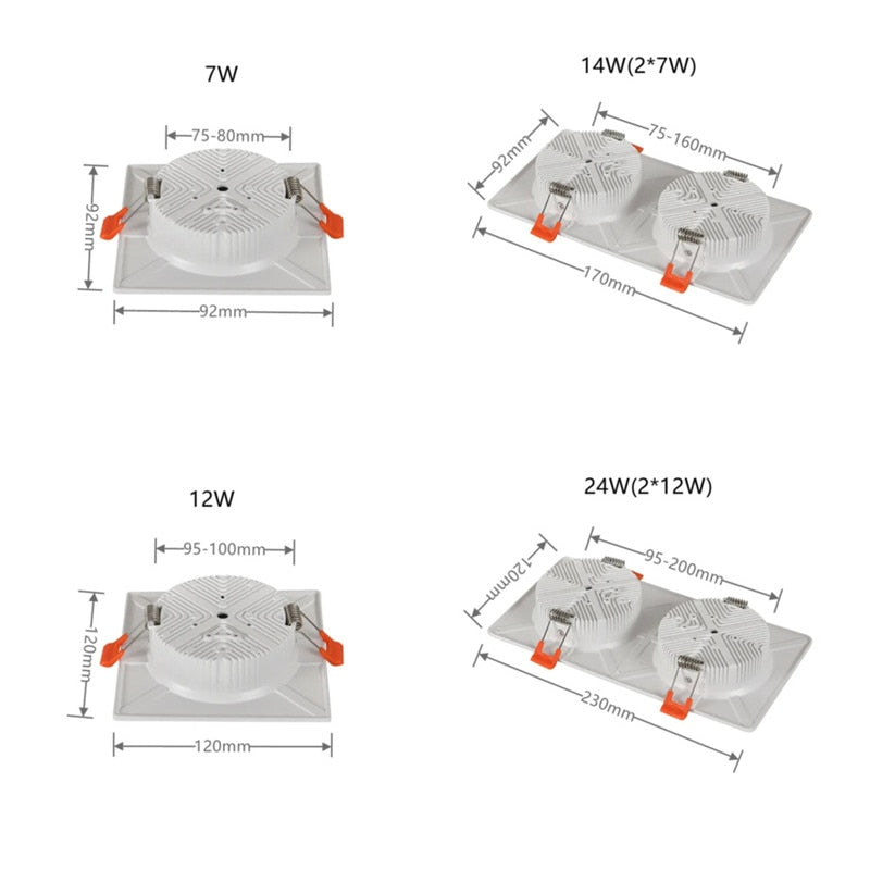 Square Ultra-thin Recessed LED Downlights 7w 12w 14W 15w 18W 30W 36w SMD LED Ceiling Lamp Spot Lights Dimmable AC110-220V Bulb