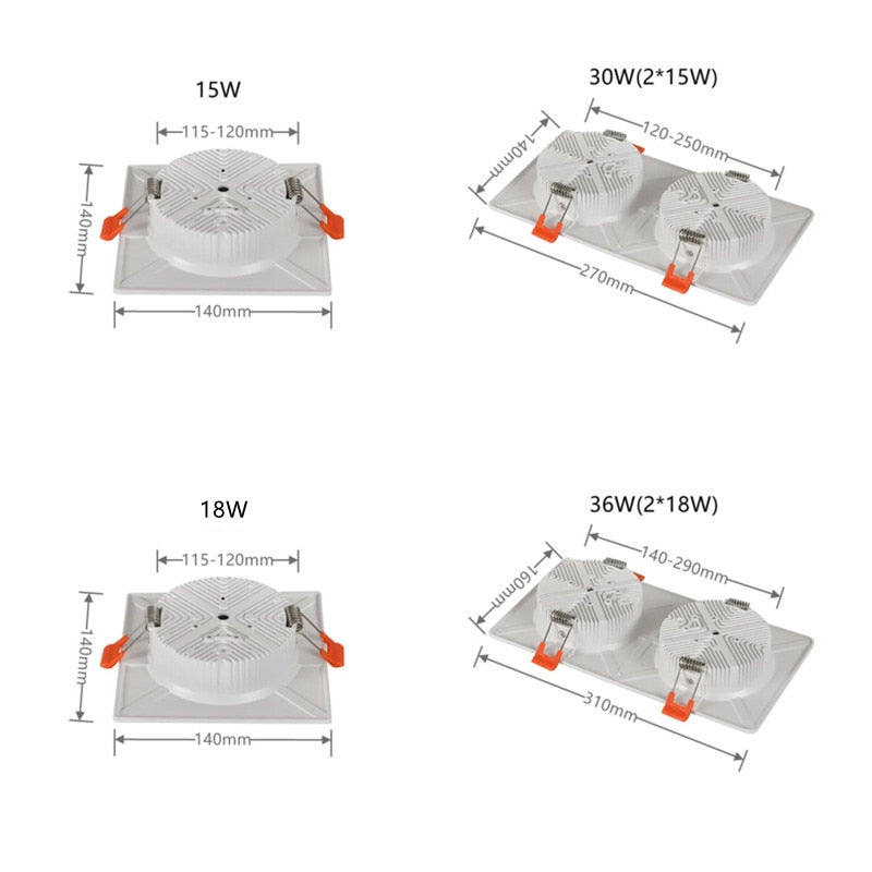 Square Ultra-thin Recessed LED Downlights 7w 12w 14W 15w 18W 30W 36w SMD LED Ceiling Lamp Spot Lights Dimmable AC110-220V Bulb