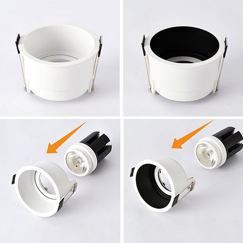 Recessed GU10/MR16 LED Downlight Mounted Frame Round Anti-Glare Lamp Holder Cut Hole 55/75mm Ceiling Spot Lights Fitting Fixture