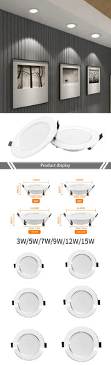 LED Downlight 3W 5W 7W 9W 12W 15W Recessed Round LED Ceiling Lamp AC 220V 230V 240V Indoor Lighting Warm White Cold White