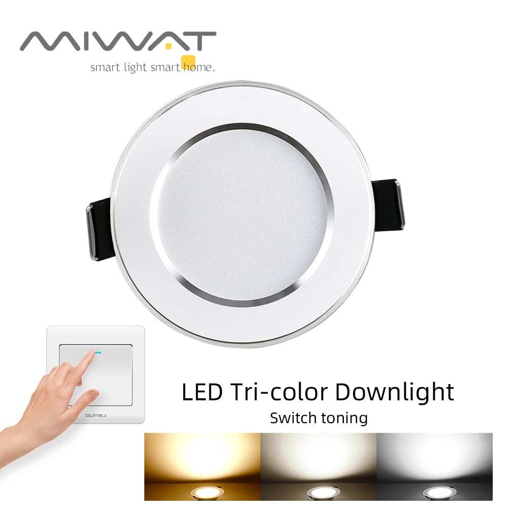 LED Downlight 5W 9W 12W 15W AC220V-240V Tricolor Downlight Ultra Thin Aluminum Round Recessed LED Spotlight Indoor Lighting