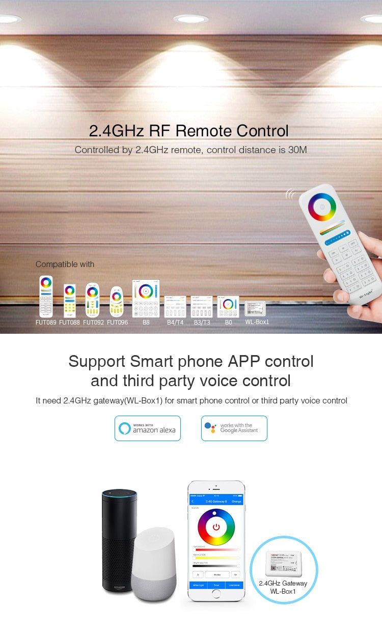 Miboxer 6W 12W 18W RGB+CCT LED Downlight  Smart Phone APP Remote Voice Control Anti-glare  FUT070 FUT071 FUT072 AC100~240V