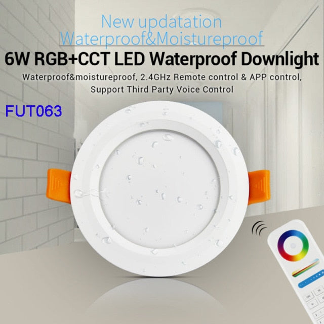 Miboxer Moistureproof&amp;Waterproof IP54 6W 15W RGB+CCT LED Downlight 110V 220V Round Ceiling Panel lamp 2.4G Remote APP Control