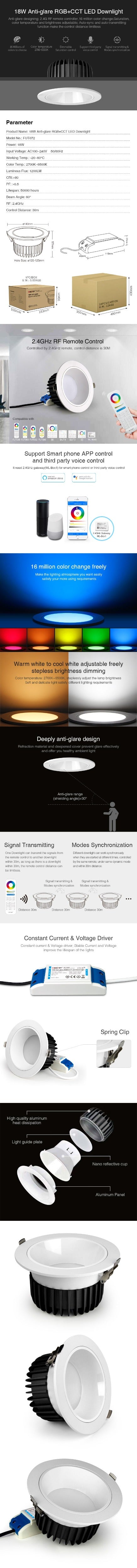 Miboxer 6W 12W 18W RGB+CCT Anti-glare LED Downlight AC110 220V Dimmable LED Ceiling light Smart Indoor lamp 2.4G Remote Control