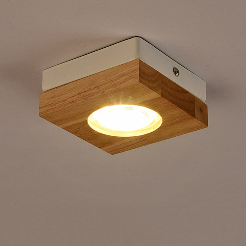 Nordic Simple Surface Mounted Spotlights LED Wooden Round/Square Downlight Living Room Bedroom Hotel Aisle Corridor Lamp