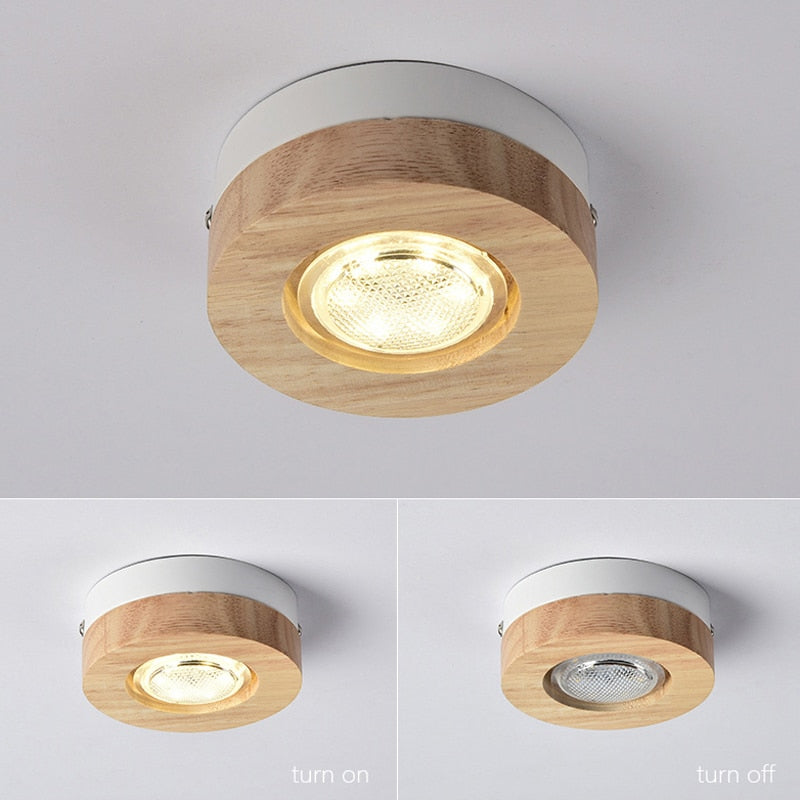 Nordic Simple Surface Mounted Spotlights LED Wooden Round/Square Downlight Living Room Bedroom Hotel Aisle Corridor Lamp