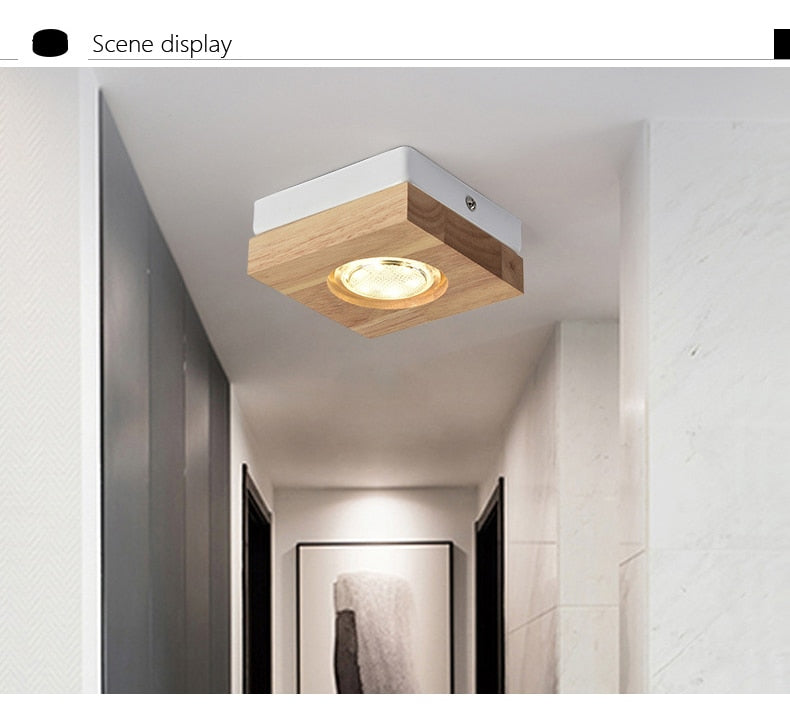 Nordic Simple Surface Mounted Spotlights LED Wooden Round/Square Downlight Living Room Bedroom Hotel Aisle Corridor Lamp