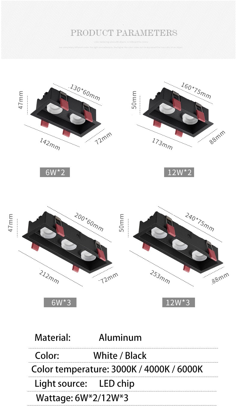 BRGT LED Downlight Recessed Anti Glare Spot Lights Aluminum White 6W 12W Ceiling Lamp 110V 220V For Kitchen Home Indoor Lighting