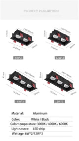 BRGT LED Downlight Recessed Anti Glare Spot Lights Aluminum White 6W 12W Ceiling Lamp 110V 220V For Kitchen Home Indoor Lighting