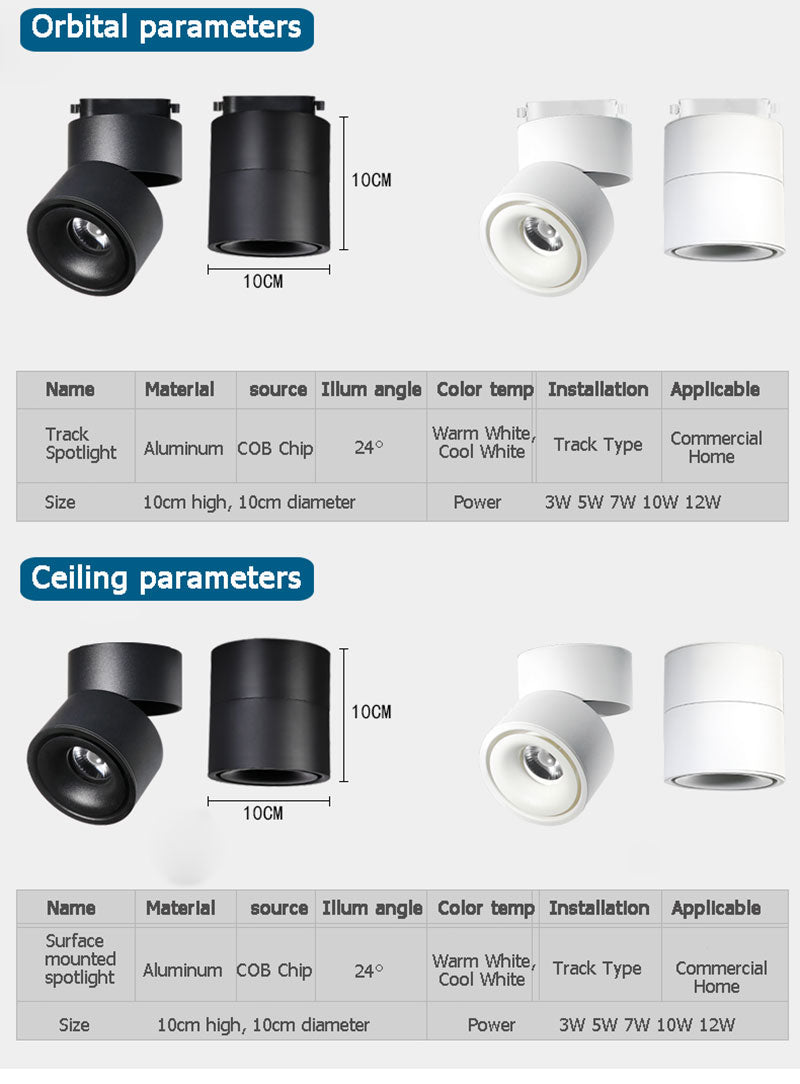 Dimmable COB LED Downlights Adjustable Surface Mounted LED Ceiling Lamp Downlight Foldable 360 Degree Rotatable Spot light