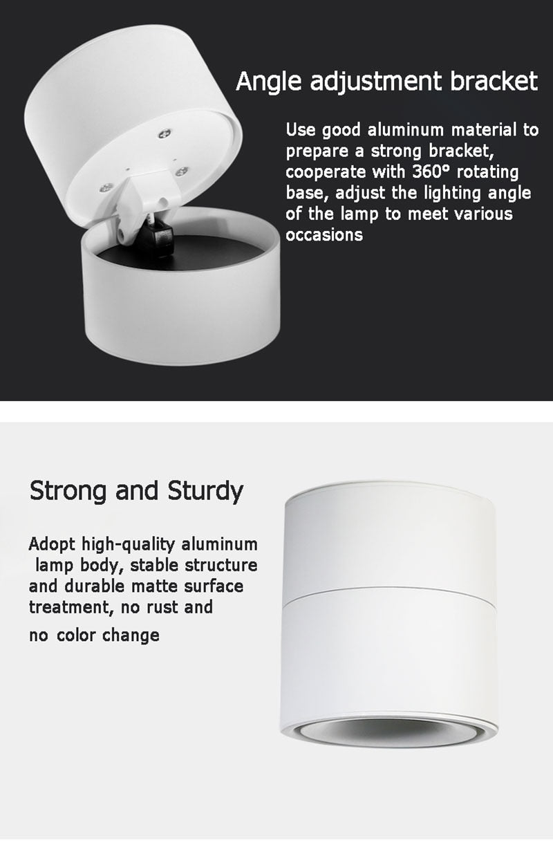 Dimmable COB LED Downlights Adjustable Surface Mounted LED Ceiling Lamp Downlight Foldable 360 Degree Rotatable Spot light