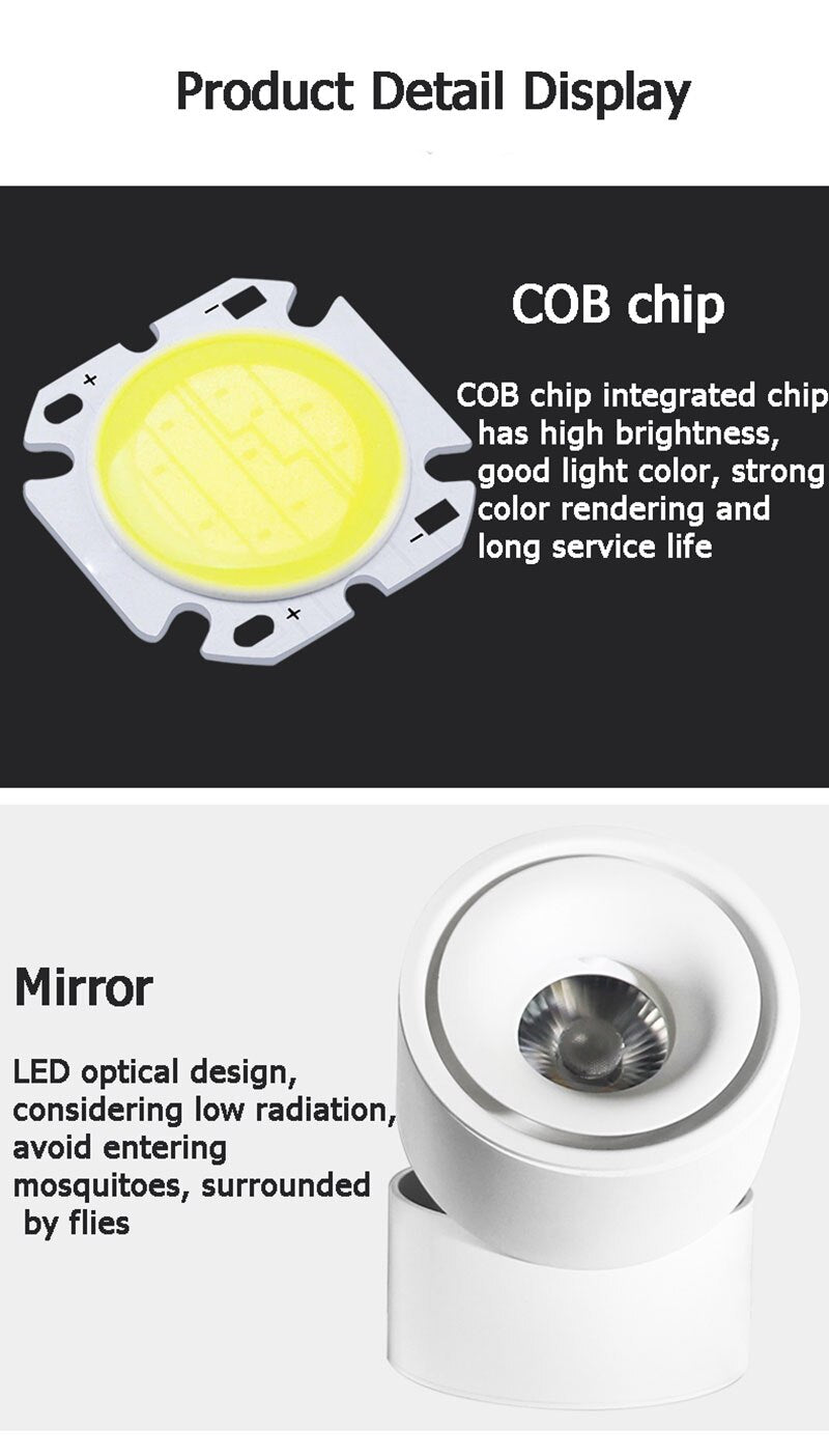 Dimmable COB LED Downlights Adjustable Surface Mounted LED Ceiling Lamp Downlight Foldable 360 Degree Rotatable Spot light