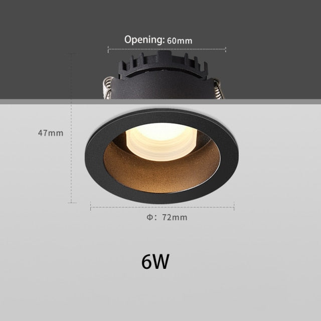 BRGT LED Downlight Recessed Anti Glare Spot Lights Aluminum White 6W 12W Ceiling Lamp 110V 220V For Kitchen Home Indoor Lighting