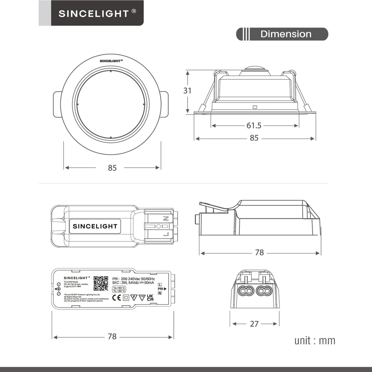 Pack of 2,3W 2700-6000K Cutout 65mm LED Slim Round Downlight Anti-Glare COB Spotlight Hight lumen Panel Recessed Ceiling Lamp