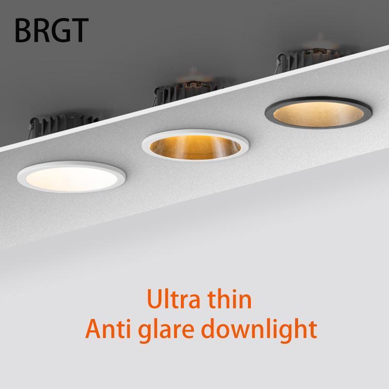 BRGT LED Downlight Ultra Thin Anti Glare 5W 7W Recessed Ceiling Lamp Aluminum Spot Lights For Kitchen Living Room Indoor Lighting