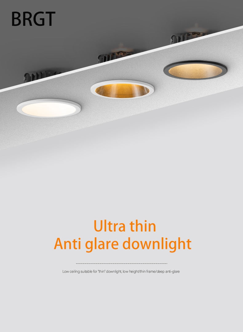 BRGT LED Downlight Ultra Thin Anti Glare 5W 7W Recessed Ceiling Lamp Aluminum Spot Lights For Kitchen Living Room Indoor Lighting