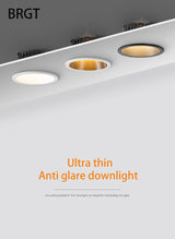 BRGT LED Downlight Ultra Thin Anti Glare 5W 7W Recessed Ceiling Lamp Aluminum Spot Lights For Kitchen Living Room Indoor Lighting