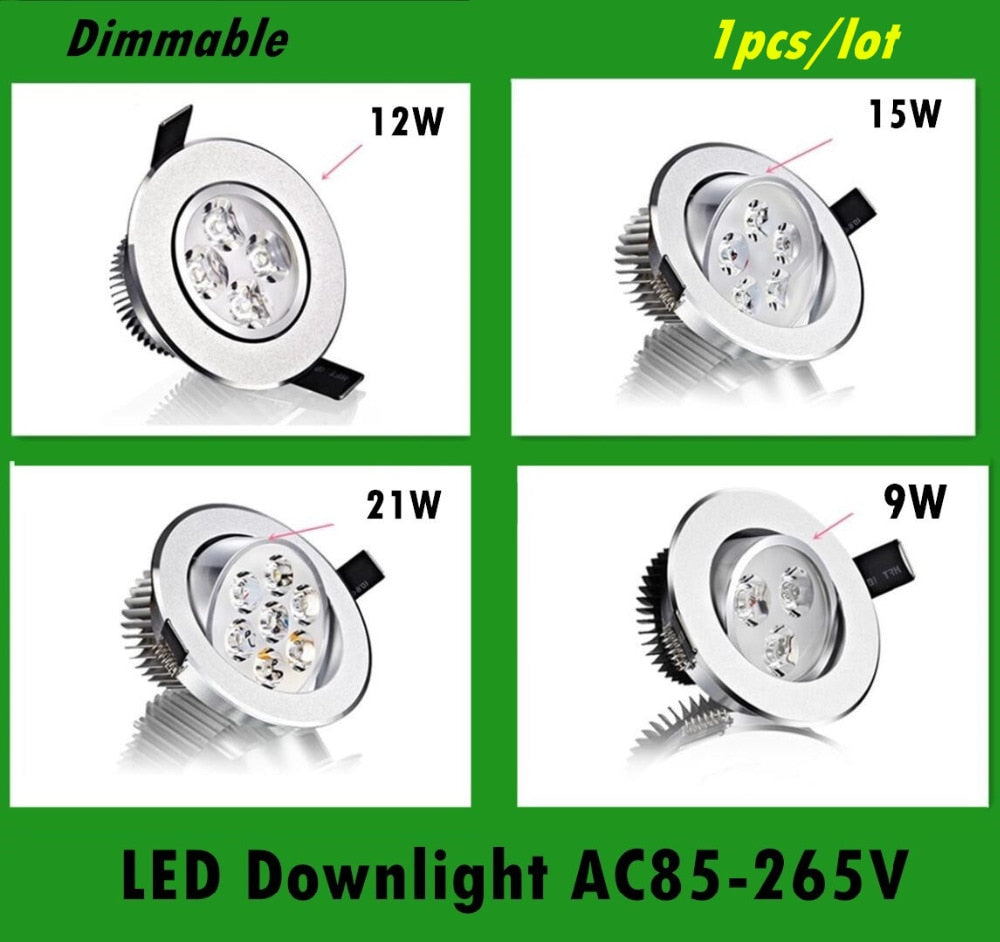 Bright Recessed LED Dimmable Downlight COB 9W 12W 15W 21W LED Spot light decoration Ceiling Lamp AC 110V 220V
