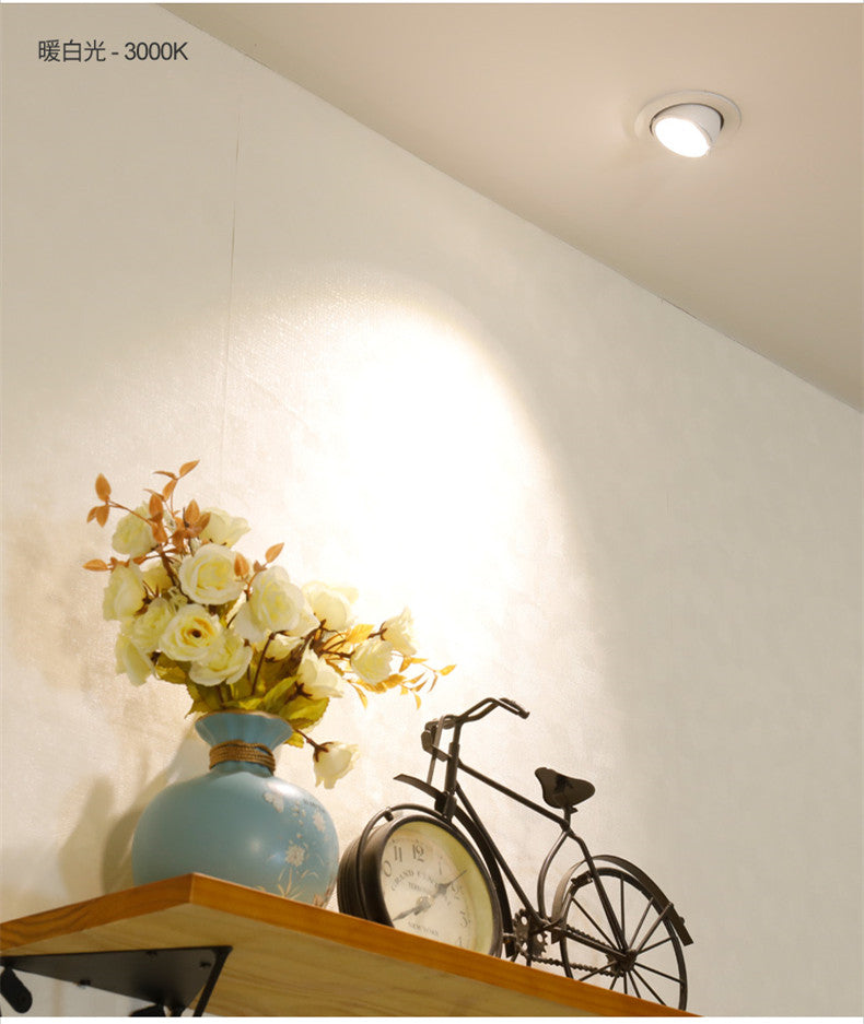 Dimmable LED Downlights, Indoor Lighting, 7W 9W 12W 15W 18W 22W 25W 30W  , AC85-265V, Adjustable, 360 °, COB Spotlight